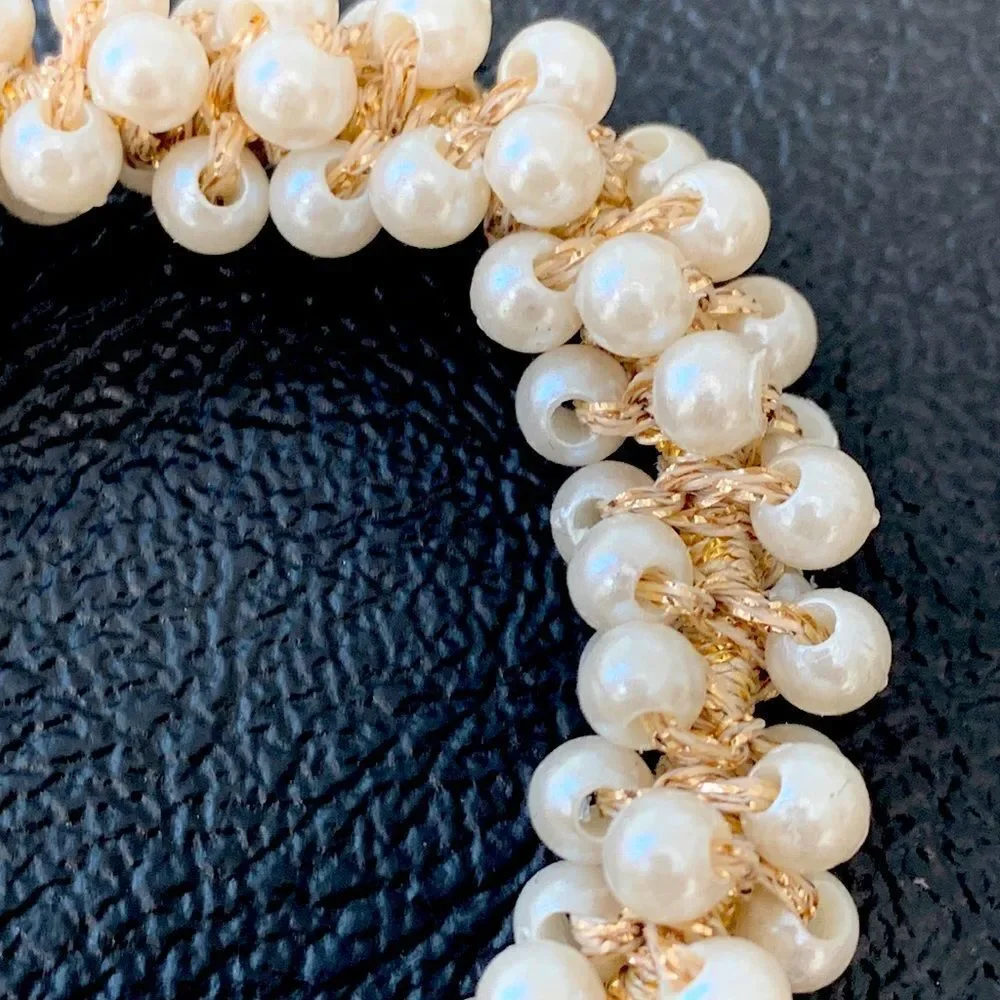 Camellia Flower Hair Tie with Faux Pearls – White Enamel & Golden Charm